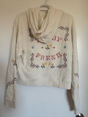 Teddy Fresh Black Cross Stitch Zip Hooded Sweatshirt Women's Medium